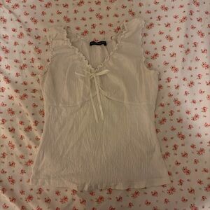 Brandy Melville Cream Ruffle Tie Blouse
